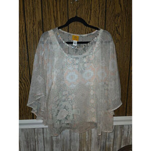 Women's Ruby Rd. Tunic Top L Beige Peach Patterned